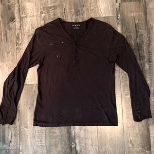 Rogue Black Long Sleeve Raw Edge Henley - L